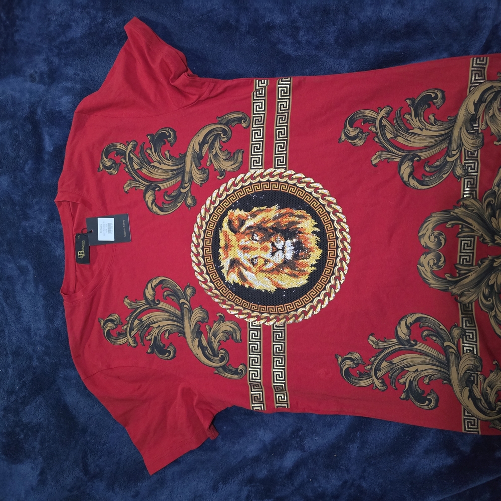 Red Graphic Tee with Lion Design